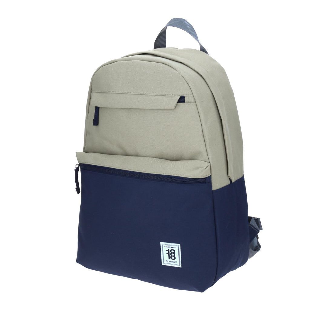 Mochila Grande Juvenil Colors Unisex Beige Con Azul Marino