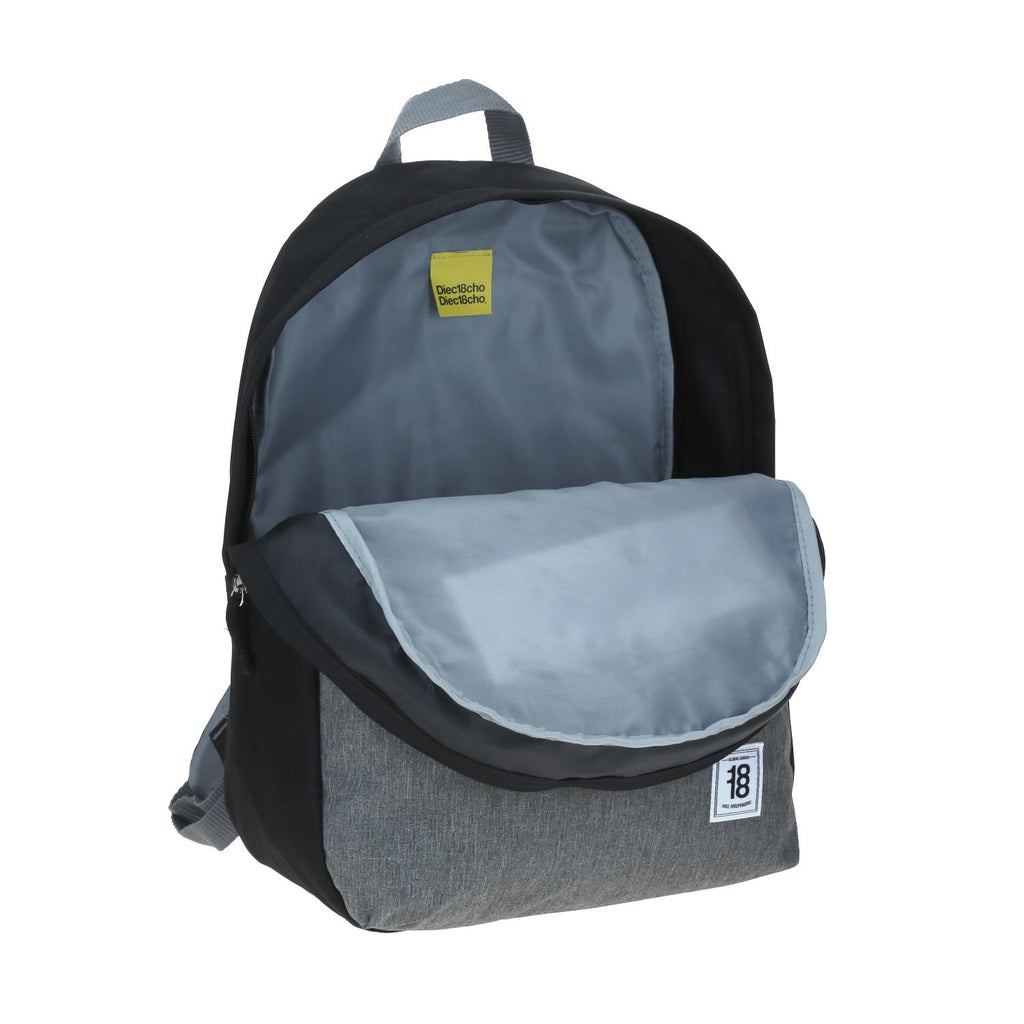 Mochila Grande Juvenil Colors Unisex Gris Con Negro