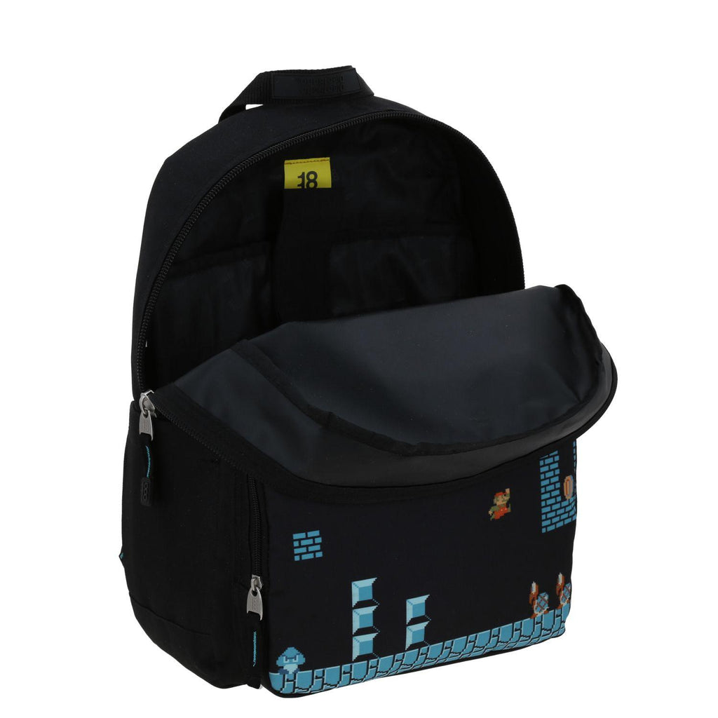 Mochila grande para niño 1818 Mario Bros Negro WARP Porta Laptop de hasta 15".