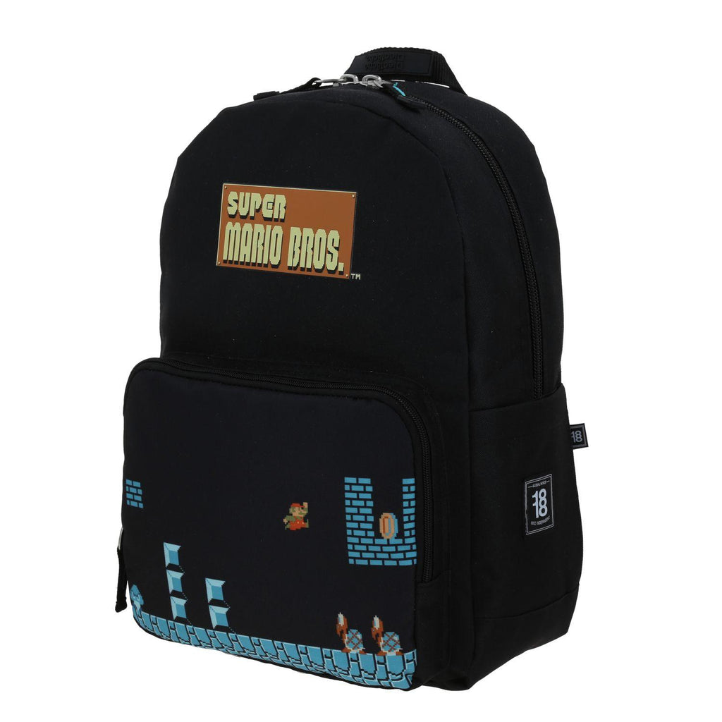 Mochila grande para niño 1818 Mario Bros Negro WARP Porta Laptop de hasta 15".