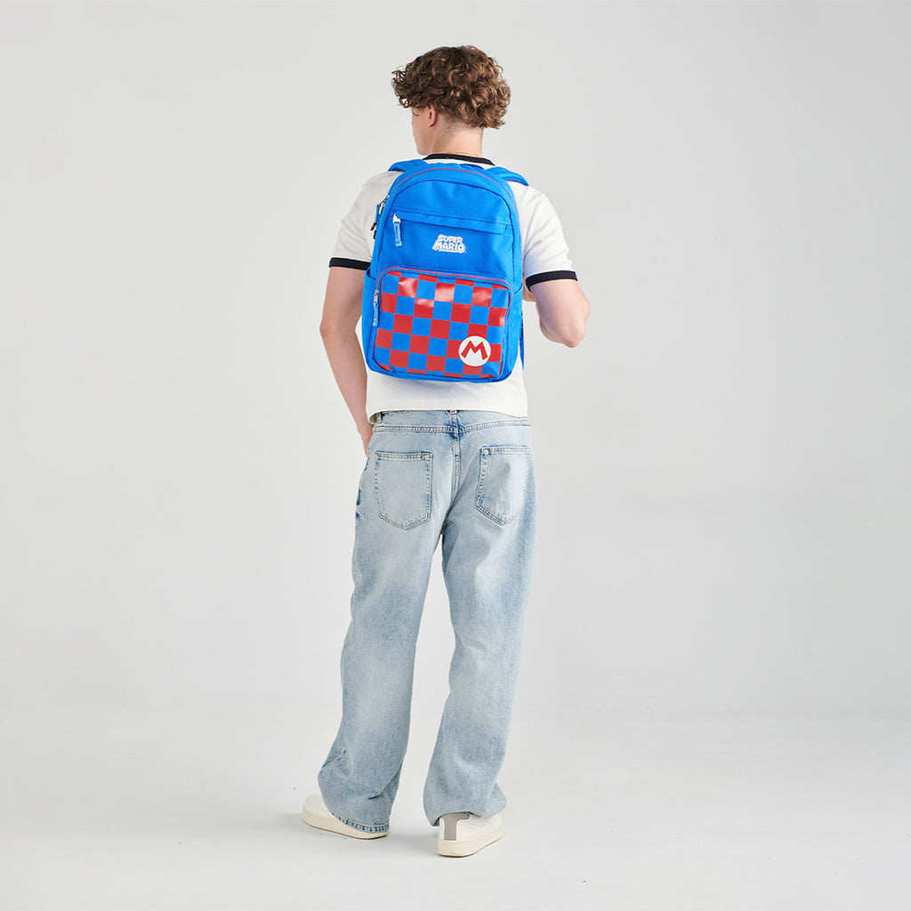 Mochila Azul a Cuadros Mario Bros 1818 Flacster